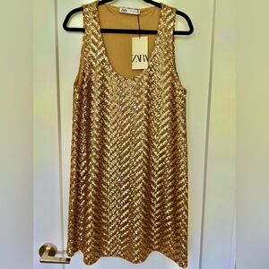 Zara Shimmering Gold Mini Dress